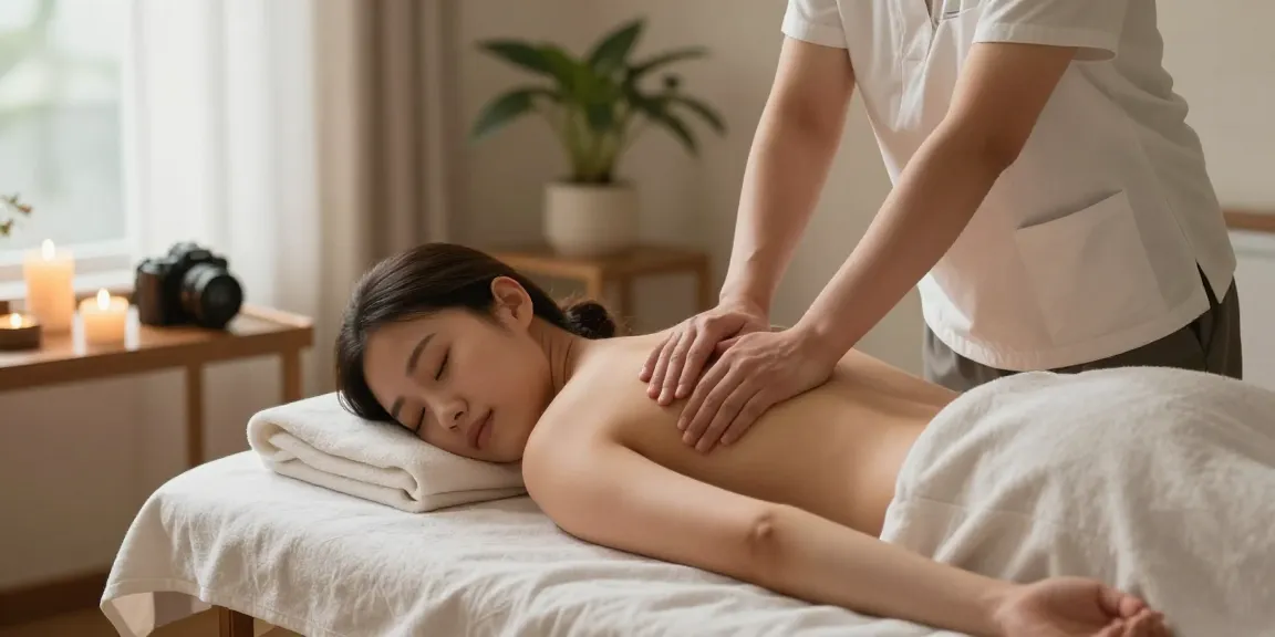 Experience a calming 금정출장마사지 in a serene home setting with soothing elements and professional care.